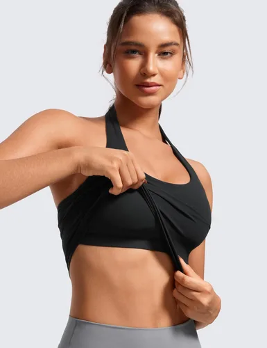 Vista 5 de CRZ YOGA - Brasier deportivo Butterluxe con cuello halter para mujer, con relleno, para entrenamiento o yoga, camiseta corta con relleno integrado