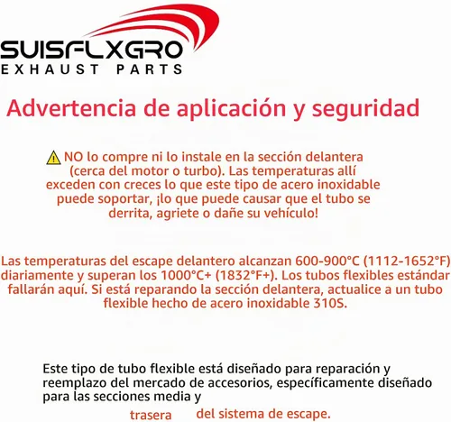 Vista 6 de Tubo Flexible de Escape SUISFLXGRO Universal Tipo 100% Acero Inoxidable Para Carga Pesada y Autos (1 PC, 2X8X12)