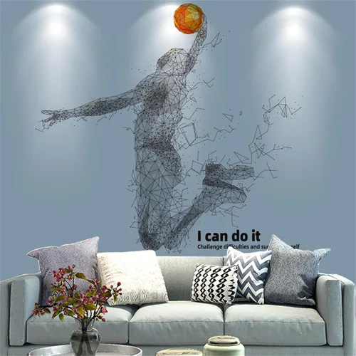 Vista 5 de Pegatinas de pared 3D de jugador de baloncesto para dormitorio de niños, calcomanías de sala de estar, calcomanías de pared desmontables