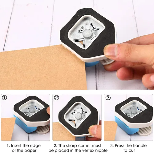 Vista 4 de Perforadora de esquinas redondeadas de 3 vías, 4 mm, 7 mm, 10 mm, 3 en 1, cortador de esquinas para manualidades de papel, laminador, cartulina