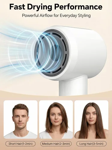 Vista 4 de Secador de pelo iónico de alta velocidad 2 en 1 y secadora de ropa portátil, motor sin escobillas de 110,000 rpm, secador de pelo profesional