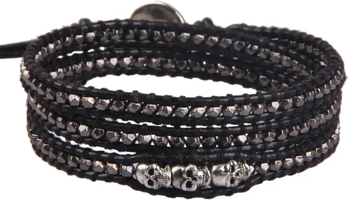Vista 4 de KELITCH Skull 3 Wrap Leather Bracelet Punk Beaded Bracelets Stackable Gothic Bangle Bracelets