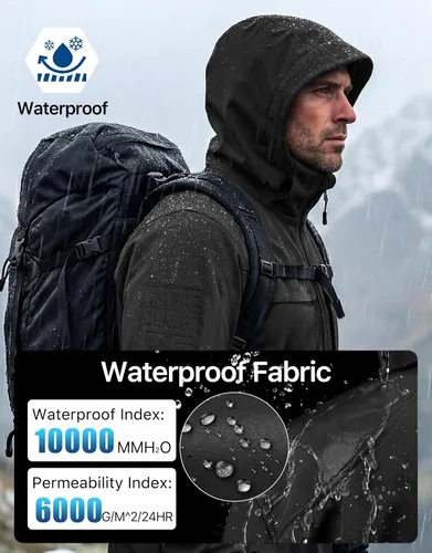 Vista 5 de FREE SOLDIER Chaqueta impermeable Softshell con forro polar para hombre, chaqueta táctica militar con capucha rompevientos
