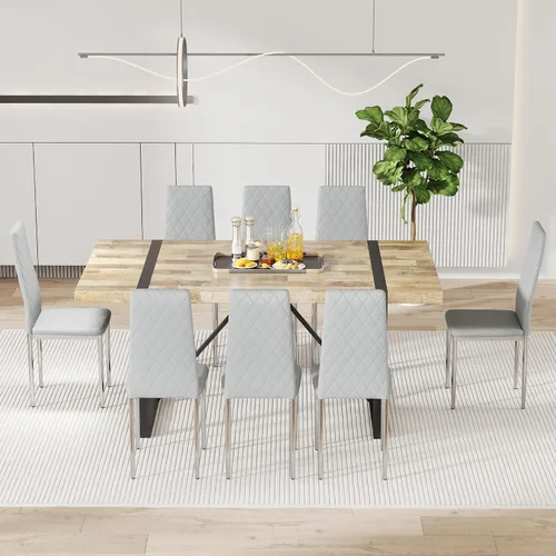 Vista 3 de Juego de 8 sillas de comedor modernas, sillas de cocina tapizadas minimalistas con respaldo alto, sillas laterales sin brazos con patas de metal