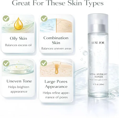 Vista 3 de LuxeJoie Tónico de gel hidratante para la cara – Aloe y tónico facial botánico para pieles sensibles, tónico facial hidratante ligero y no pegajoso