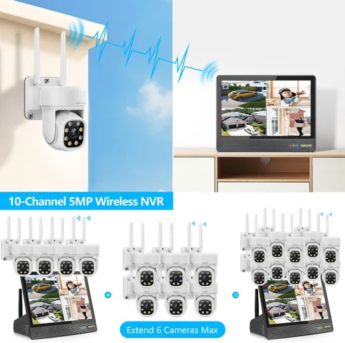 Vista 14 de (2026 Update) 5MP Wireless Security Camera 10.2" IPS Monitor 10CH NVR, Dual-Band 2.4/5.8GHz WiFi, Dual Antenna Stronger Signal 130° Wide Angle