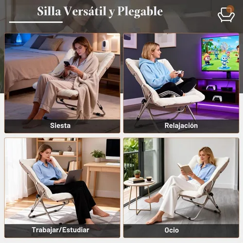 Vista 8 de Furlide Silla platillo, cómodas sillas de dormitorio, silla plegable de Beige