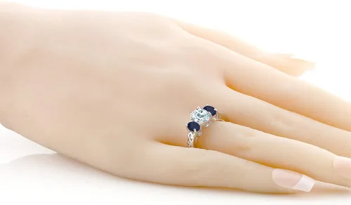 Vista 4 de Gem Stone King Anillo ovalado de plata de ley 925 con zafiro azul aguamarina y zafiro azul cielo Metal Metal Piedra preciosa Aguamarina Zafiro