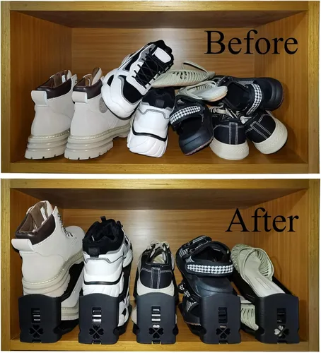 Vista 2 de Organizador de ranuras para zapatos, apiladores de zapatos ahorradores de espacio, zapatos ajustables de doble capa, ocupa menos espacio y organiza