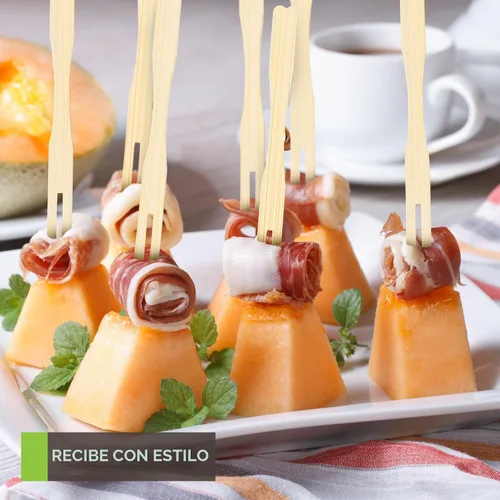 Vista 6 de 200 tenedores de aperitivo de bambú, tenedor desechable de bambú de 3.5" para charcutería, mini tenedores para aperitivos, tenedores de cóctel
