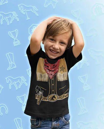 Vista 3 de Camiseta de disfraz de vaquero para niños, camisa de Halloween para niños pequeños