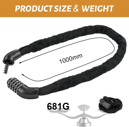 Vista 2 de Ainiv Candado para bicicleta, 2.62/3.28/4 pies de largo, resistente, antirrobo, combinación de 5 dígitos, cerraduras de bicicleta sin llave