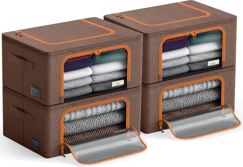 Vista 7 de Sorbus Cajas de almacenamiento con marco de metal - Bolsas organizadoras de ropa apilables y plegables - Contenedores de almacenamiento de tela