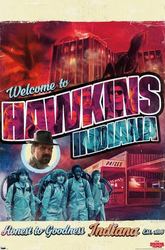 Vista 9 de Trends International Netflix Stranger Things - Póster de pared de Welcome to Hawkins Indiana, 22.4 pulgadas de largo x 14.7 W, versión enmarcada
