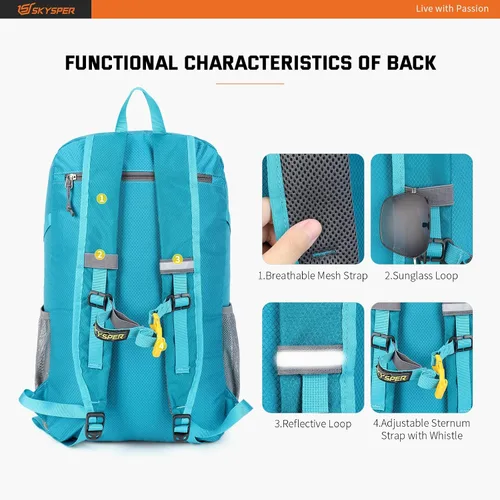 Vista 4 de SKYSPER Mochila ligera y plegable – Mochila de senderismo de 30L con bolsillo húmedo, mochila plegable de viaje para mujeres y hombres