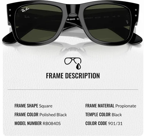 Vista 3 de Ray-Ban RB0840S MEGA WAYFARER Gafas de sol de forma cuadrada con kit oficial de gafas