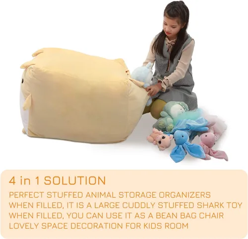 Vista 4 de Funda para puf de almacenamiento de animales de peluche para niños, lindo puf para niñas, tamaño grande, organizador de juguetes, solo sin relleno