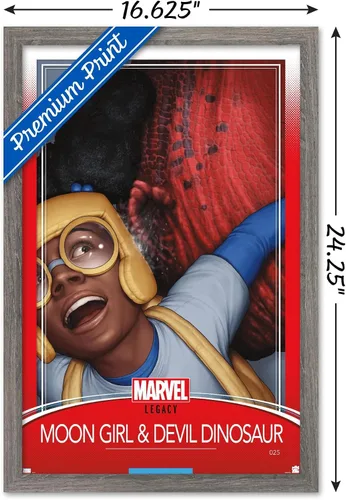 Vista 3 de Trends International Marvel Moon Girl & Devil Dinosaur - Póster de pared legado, 22.4 pulgadas de largo x 14.7 pulgadas, versión enmarcada en madera