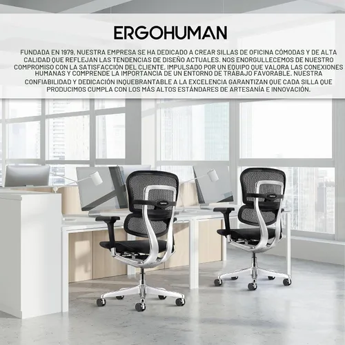 Vista 8 de Eurotech Seating Ergohuman Silla giratoria de malla con respaldo medio, color negro Negro/Cromo
