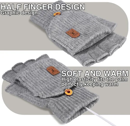 Vista 4 de SATINIOR 2 pares de guantes calentados USB de invierno, guantes calentadores de manos USB sin dedos, guantes eléctricos calentadores de manos