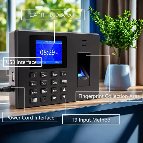 Vista 4 de MIKONIYA Reloj de tiempo, máquina de asistencia con huella dactilar, relojes de tiempo para empleados pequeños negocios, perforación de contraseña