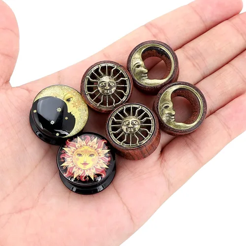 Vista 2 de Juego de expansores Qmcandy para oreja, de madera orgánica y acrílico, de 0 g a 34 pulgadas