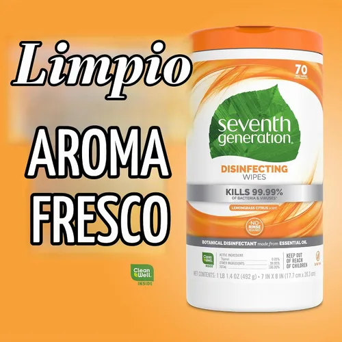 Vista 8 de Seventh Generation Toallitas desinfectantes para múltiples superficies, aroma cítrico de citronela, 70 toallitas
