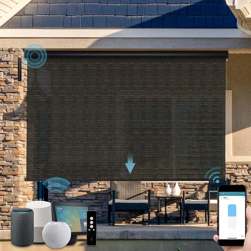 Vista 7 de SmartWings Persianas motorizadas para patio, persianas enrollables para exteriores, para porche, impermeables, funcionan con Alexa Google, motor
