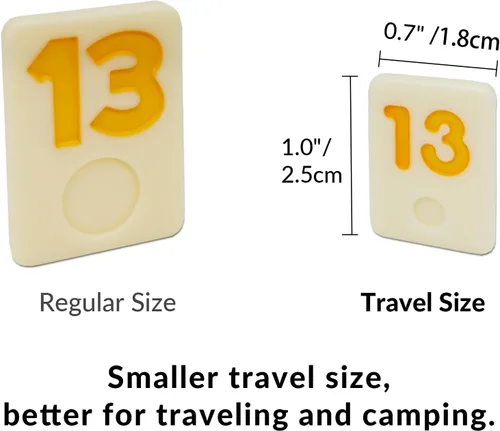 Vista 5 de Mini Travel Rummy Cube Set con 4 estantes de madera, 106 fichas de juego Rummy con estuche portátil para juegos de mesa clásicos en familia
