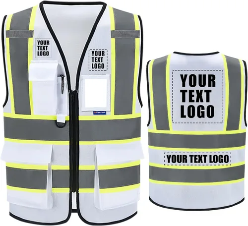 Vista 24 de AYKRM Chaleco de Seguridad de Construcción Personalizado con Logotipo Impreso de Alta Visibilidad Reflectante de 2 Tonos