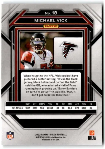 Vista 2 de Panini Prizm #18 Michael Vick Atlanta Falcons NFL 2022 - Trading Card