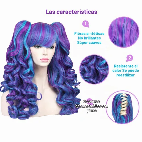 Vista 5 de ColorGround - Peluca larga rizada para cosplay con 2 coletas, talla única