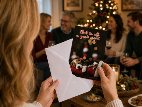 Vista 3 de Glory To Dog And To All A Good Night Sleepy Beagle Puppy - Juego de 12 tarjetas y sobres de Navidad
