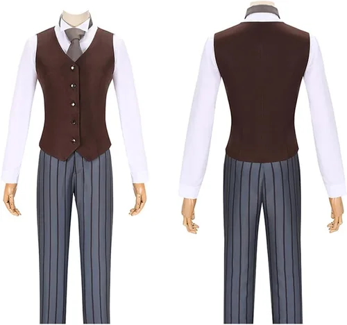 Vista 2 de Victor Van Dort Cosplay Horror Anime Hombres Gris Uniforme Abrigos Camisa, Chaleco Pantalones con Corbata para Halloween