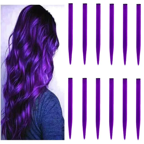 Vista 9 de 12 extensiones de cabello de colores, extensiones de cabello sintético con clip para fiesta multicolor de SOYZMYX de 22 pulgadas, accesorios