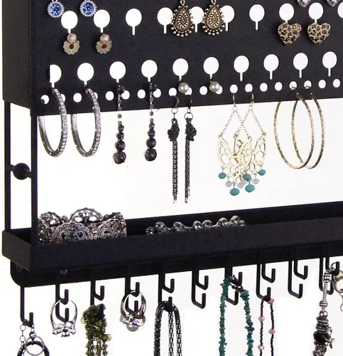 Vista 3 de Angelynn's Soporte para aretes colgantes de pared, organizador de joyas para colgar collares, pulseras, armario, bandeja de almacenamiento
