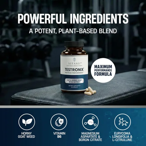 Vista 4 de VITASEI Testronix Suplemento muscular y de rendimiento - 60 cápsulas (paquete de 1) Formulated with Vitamin B6, Megnesium, Boron Citrate, Eurycoma