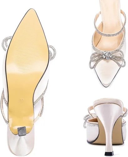 Vista 6 de LYTIYO Zapatos de vestir para mujer, con puntera cerrada, tacón bajo, correa puntiaguda, con lazo, tacón alto, para baile de graduación