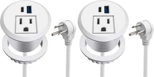 Vista 7 de Ojal de alimentación empotrable de carga rápida USB-C de 20 W, toma de escritorio de montaje empotrado de 2 pulgadas con cable de extensión de 6.5