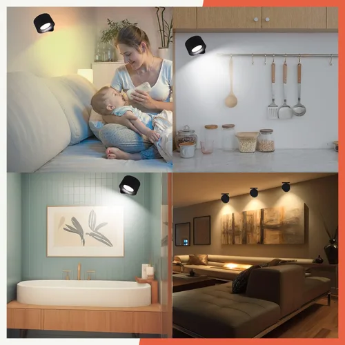 Vista 7 de Apliques de pared LED, lámpara de pared recargable con 3 temperaturas de color y 3 brillos de bola magnética de 360°, para dormitorio, pasillo