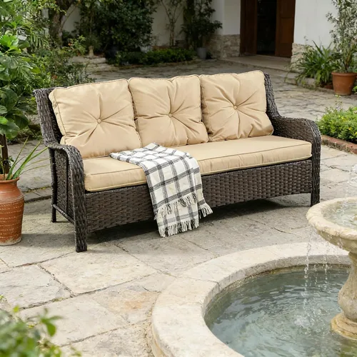 Vista 2 de Patio Couch,Rattan Three Seat Sofa RX192