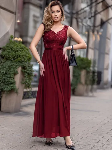 Vista 4 de Miusol Vestido largo formal de fiesta de noche con cuello en V profundo para mujer