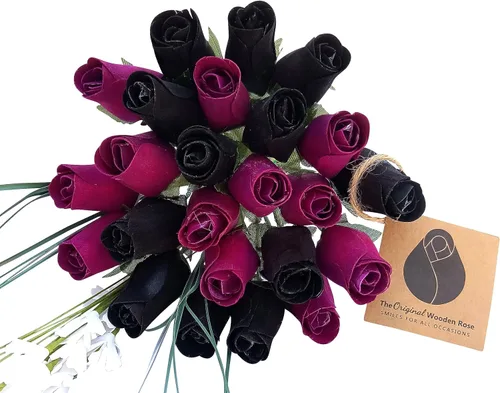 Vista 17 de Ramos originales de rosas de madera en 1, 2, o 3 docenas, Madera de abedul, Completamente negro, 1 Docena