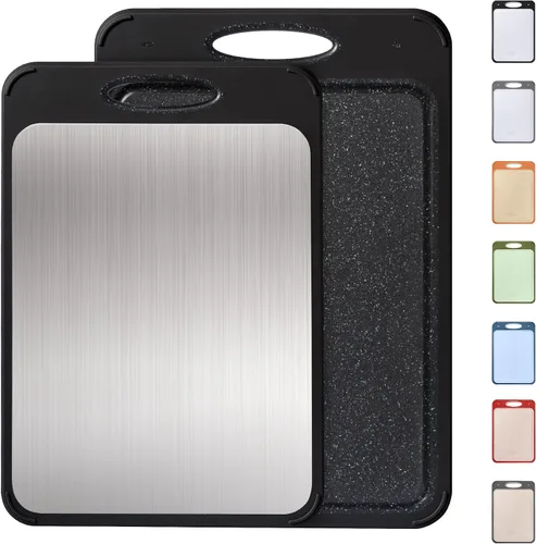 Vista 14 de Tabla de cortar de acero inoxidable 2 en 1 con mango para cortar las mejores tablas de cortar no tóxicas Tablas de cortar de 2 caras para cocina