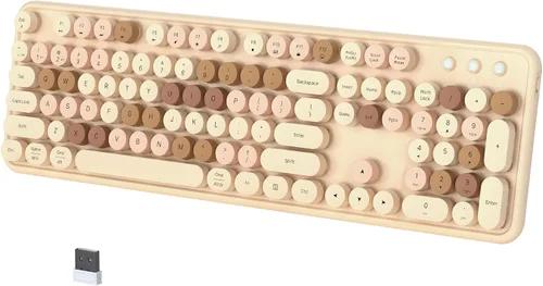 Vista 7 de Teclado Bluetooth inalámbrico colorido (negro-marrón) Conecta hasta 3 dispositivos simultáneamente, teclado Bluetooth de 2.4 GHz y modo dual