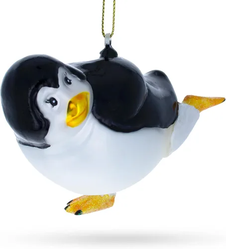Vista 2 de Winter Waltz: Joyful Penguin Dancing - Adorno navideño de vidrio soplado