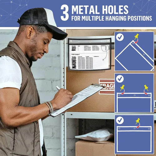 Vista 4 de Paquete de 5 soportes horizontales para boletos de trabajo, 8.5 x 11 pulgadas, fundas de plástico para pedidos de trabajo para documentos, fundas