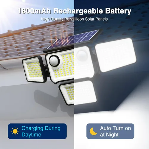 Vista 7 de Luces Solares para Exteriores Impermeables de 4500LM, 254 Luces LED Solares Reflectoras para Exteriores con 2 Sensores de Movimiento, Luz
