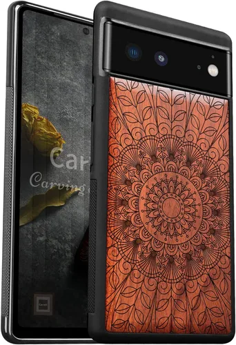 Vista 11 de Carveit Funda de madera para Pixel 6 2021 [madera natural y TPU suave] a prueba de golpes, funda de madera única compatible con Google Pixel 6