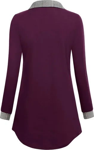 Vista 3 de Bebonnie Blusa casual de manga larga con cuello en V y solapa para mujer con botones